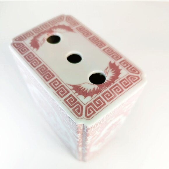 Vintage Opium Den Pillow Chinese Headrest Foo Dog Red White Ceramic - Picture 5 of 6